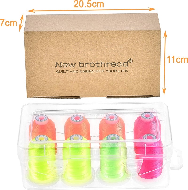 New brothread - 20 Options - 8 Snap Spools of 1000m Each Polyester Embroidery Machine Thread with Clear Plastic Storage Box for Embroidery & Quilting - Neon Color - Image 2